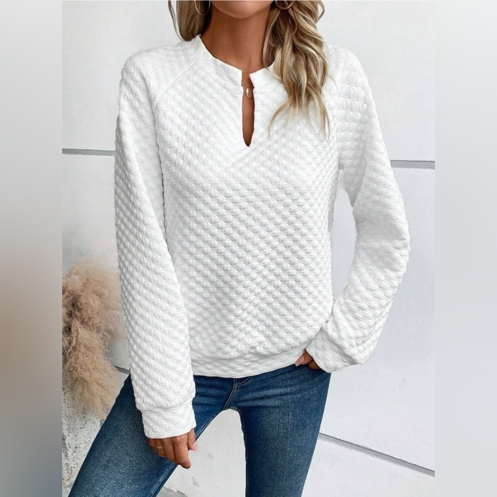 Textured Notched Raglan Sleeve Sweatshirt - Picture 2 of 9